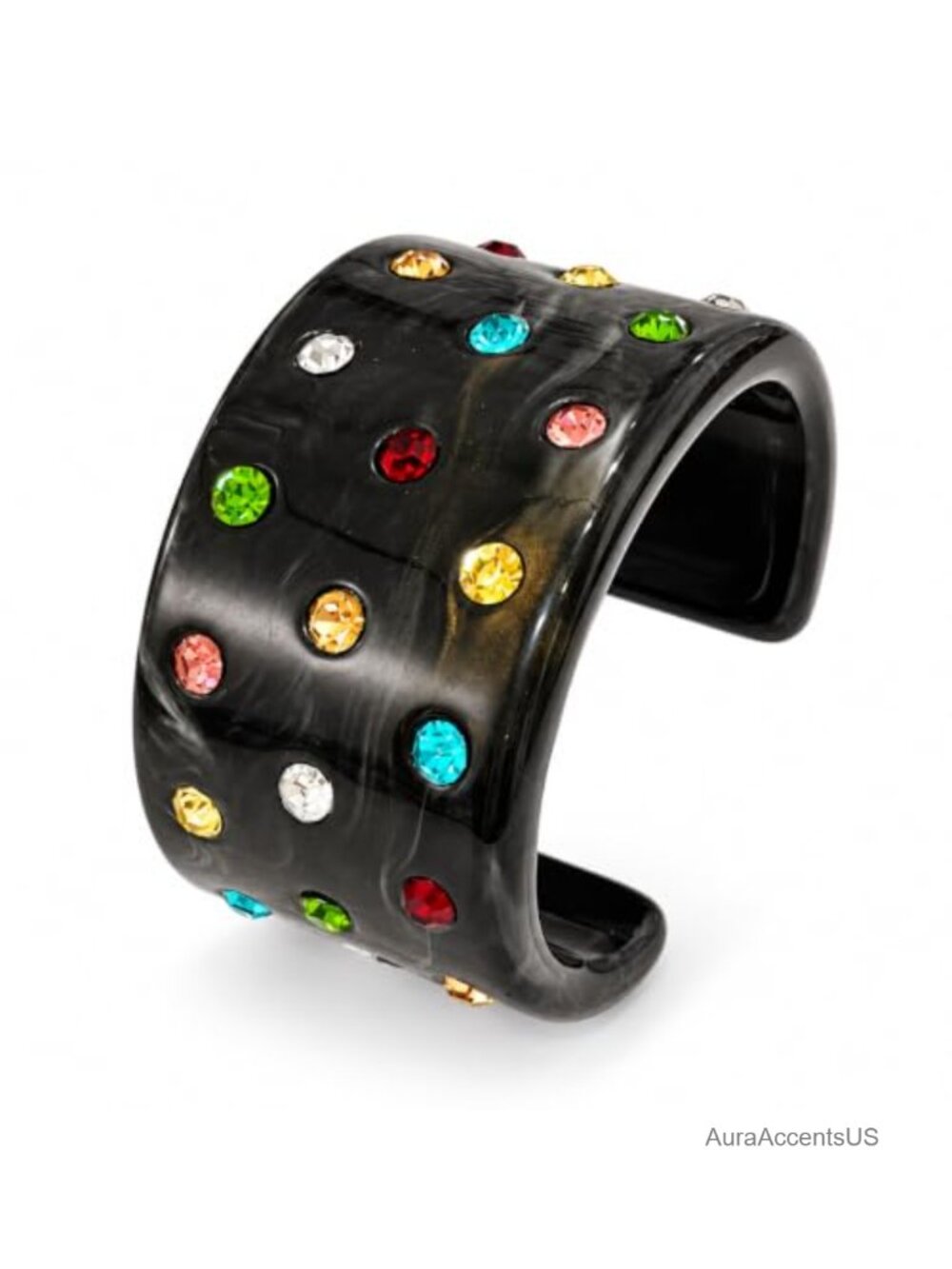 Chunky Resin Open Cuff Bracelet Wide Statement Bangle Silver Studs